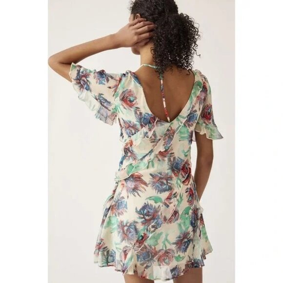 Anthropologie Soft Printed Mini Dress Flutter Sleeves Watercolor Floral Small - Picture 3 of 12